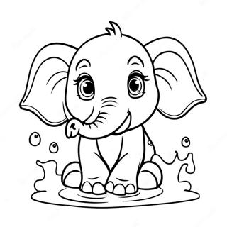 Page à colorier de bébé éléphant mignon éclaboussant de l'eau | Page de coloriage Bébé Éléphant
