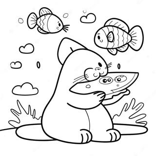 Page à colorier du chat de Simon avec un poisson joueur | Page de coloriage Le chat de Simon