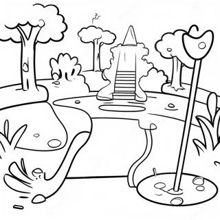 Page à colorier d'obstacles colorés de mini-golf | Page de coloriage Mini Golf
