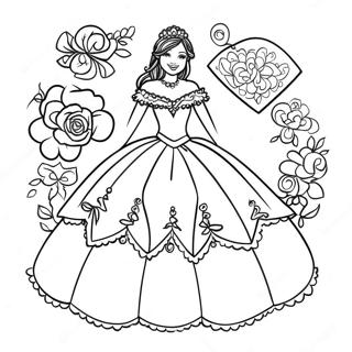 Page à colorier Célébration élégante de Quinceanera | Page de coloriage Quinceanera