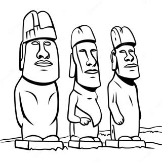 Statues Moai de l'Île de Pâques à Colorier | Page de coloriage Île de Pâques