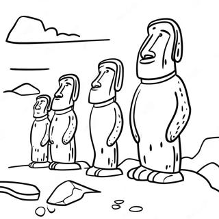 Paysage Scénique de l'Île de Pâques à Colorier | Page de coloriage Île de Pâques