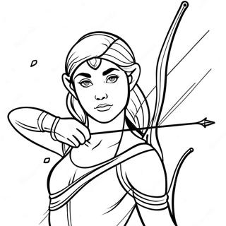 Page à colorier Artemis avec un arc et des flèches | Page de coloriage Artemis