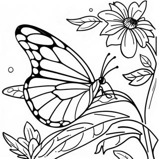 Page à colorier Papillon Monarque coloré dans le jardin | Page de coloriage Papillon Monarque