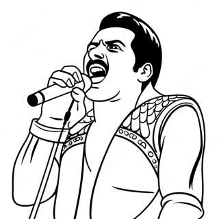 Page à colorier de Freddie Mercury chantant | Page de coloriage Groupe Queen