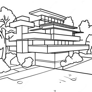 Page à colorier de design architectural de Frank Lloyd Wright | Page de coloriage Frank Lloyd Wright
