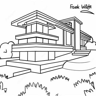 Page à colorier de style prairie emblématique de Frank Lloyd Wright | Page de coloriage Frank Lloyd Wright