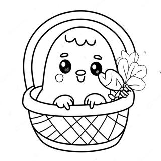 Page à colorier d'un poussin mignon dans un panier | Page de coloriage Regarder