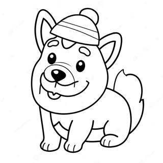 Page à colorier de Corgi de Noël avec un chapeau de Père Noël | Page de coloriage Corgi de Noël