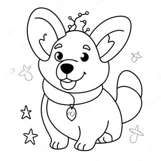 Page à colorier de Corgi de Noël festif avec des lumières | Page de coloriage Corgi de Noël