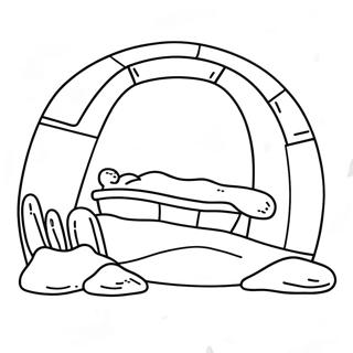 Page à colorier d'un tombeau vide avec une lumière brillante | Page de coloriage Tombe Vide