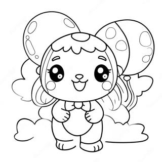 Page à colorier de Vanny mignonne avec des ballons colorés | Page de coloriage Vanny