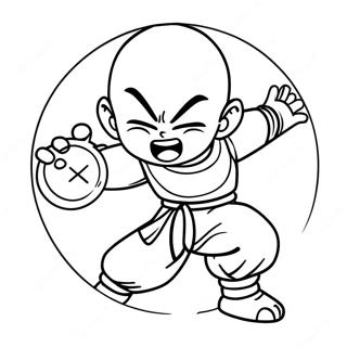 Page à colorier Krillin avec une boule d'énergie | Page de coloriage Krillin