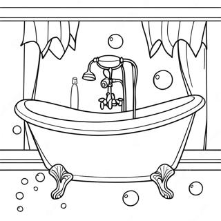 Page à colorier de baignoire avec des bulles | Page de coloriage Baignoire