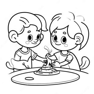 Page à colorier d'un enfant responsable aidant ses amis | Page de coloriage Responsabilité