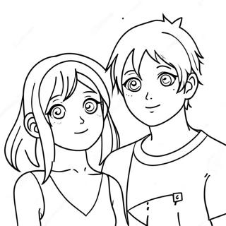 Page à colorier Couple anime esthétique mignon | Page de coloriage Anime Esthétique
