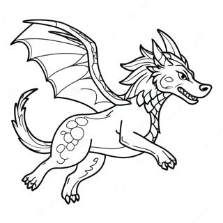 Page à colorier Dragon Loup Majestueux en Vol | Page de coloriage Dragon Loup