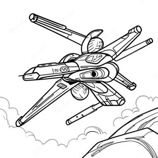 Page à colorier de X-Wing en bataille | Page de coloriage X-Wing
