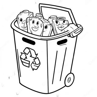 Page à colorier d'une jolie poubelle de recyclage | Page de coloriage Recyclage