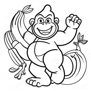 Page à colorier de Dixie Kong avec des bananes colorées | Page de coloriage Dixie Kong