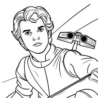 Page à colorier du jeune Anakin Skywalker dans un Podracer | Page de coloriage Anakin Skywalker