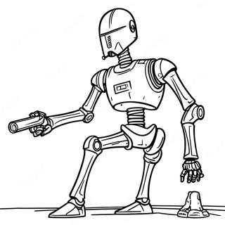 Page à colorier de droïde de bataille en action | Page de coloriage Droid de Combat