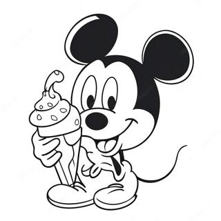 Page à colorier de Mickey Mouse appréciant la crème glacée | Page de coloriage Glace Mickey Mouse