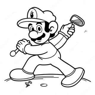 Page à colorier de Luigi balançant un club de golf | Page de coloriage Mario Golf