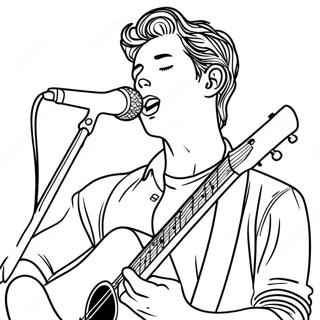 Page à colorier de Shawn Mendes chantant sur scène | Page de coloriage Shawn Mendes