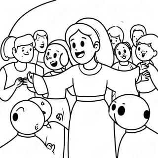 Page à colorier d'une scène gospel joyeuse | Page de coloriage Projet Évangile