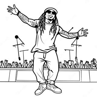 Page à colorier de Lil Wayne en performance sur scène | Page de coloriage Lil Wayne
