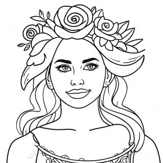 Page à colorier Lana Verte avec Couronne de Fleurs | Page de coloriage Lana Verte