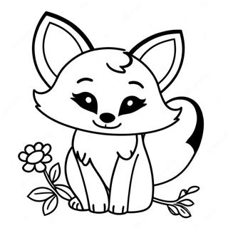 Page à colorier d'un renard adorable avec des fleurs | Page de coloriage Renard Mignon