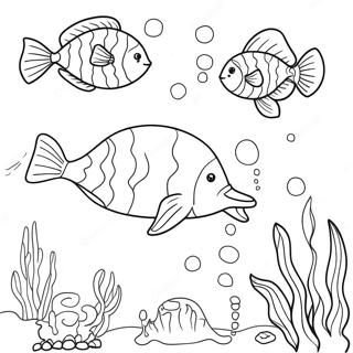 Page à colorier de scène sous-marine géante | Page de coloriage Jumbo