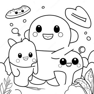 Page à colorier de Domo mignon avec des amis | Page de coloriage Domo
