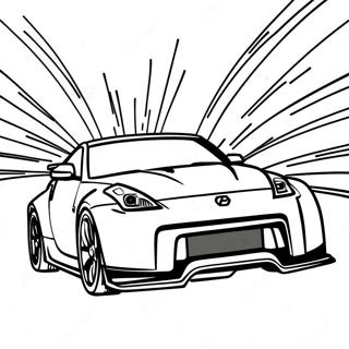 Page à colorier de la voiture de course 350z en mouvement | Page de coloriage 350z
