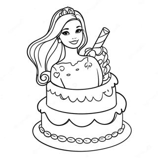 Page à colorier Décoration de gâteau Barbie | Page de coloriage Gâteau Barbie