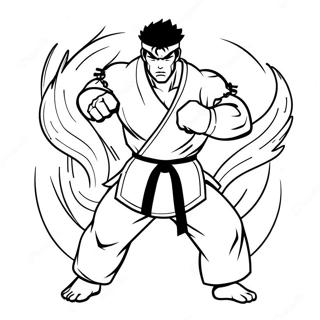 Page à colorier Ryu en pose de bataille féroce | Page de coloriage Ryu