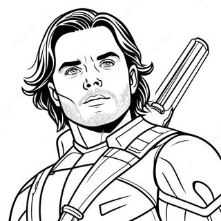 Page à colorier Bucky Barnes en pose héroïque | Page de coloriage Bucky Barnes