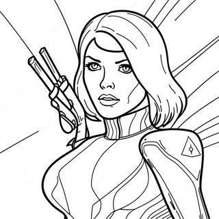 Page à colorier de Black Widow en action | Page de coloriage Veuve noire