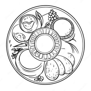 Page à colorier du plateau de Seder de Pessah | Page de coloriage Pessah