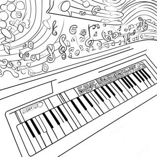 Page à colorier de clavier coloré avec des notes de musique | Page de coloriage Clavier