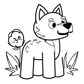 Page à colorier de loup Minecraft mignon avec des fleurs | Page de coloriage Loup Minecraft