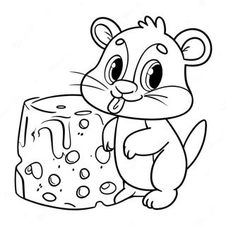 Page à colorier de Gus Gus avec du fromage | Page de coloriage Gus Gus