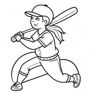 Page à colorier d'une joueuse de softball frappant avec une batte | Page de coloriage Softball