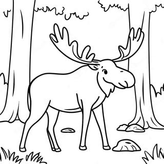 Page à colorier d'un élan majestueux dans la forêt | Page de coloriage Élan