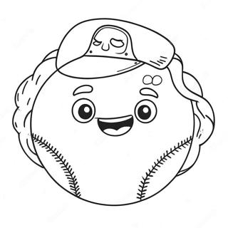 Page à colorier d'un adorable softball avec un sourire | Page de coloriage Softball