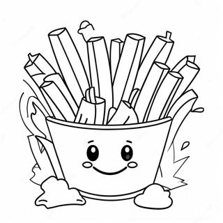 Page à colorier Frites Mignonnes avec Visage Souriant | Page de coloriage Frites