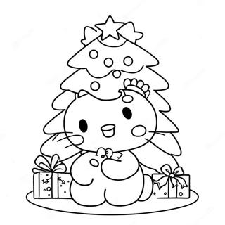 Page à colorier de l'arbre de Noël Hello Kitty | Page de coloriage Noël Sanrio