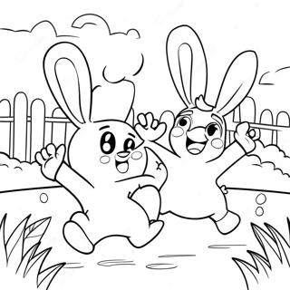 Page à colorier des Rabbids amusants jouant dans le parc | Page de coloriage Rabbids